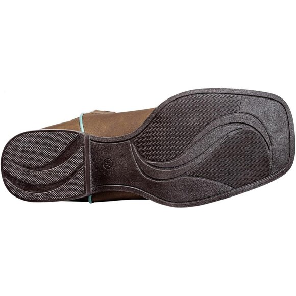 Women's Brown Leather Square Toe Embroidered Knee High Western Cowgirl Boots - Picture 7 of 9